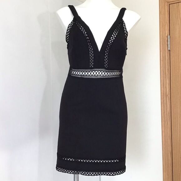 Free People Black Mini Dress Iris Crochet Trim Mini Dress New Size 8 - Picture 3 of 16